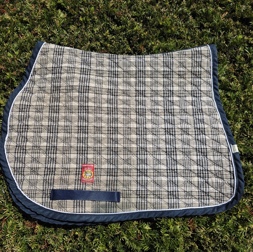 Plaid Navy & Cream Quilted Saddlery Pad - Unbranded